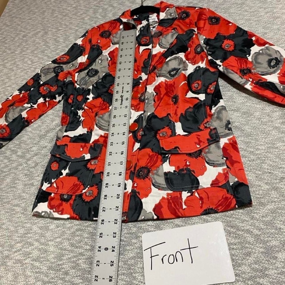 Joan Rivers Red multicolor floral print button-up jacket women 4. SKU-C22